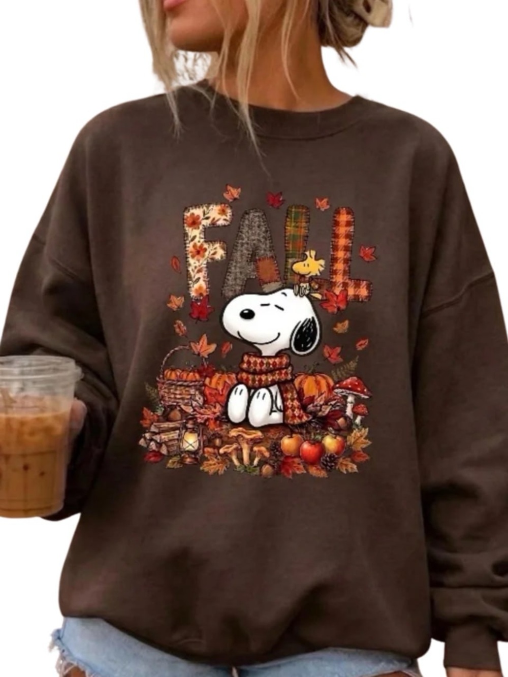 Brown Fall Snoopy Graphic Sweatshirt